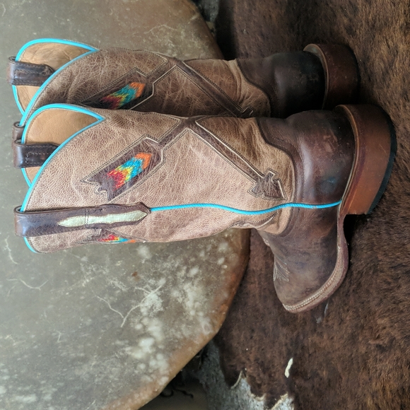 JOHNNY RINGO JR922-38 distressed brown/tan  Arrow cowgirl boots square toe sz 5B - Picture 8 of 16